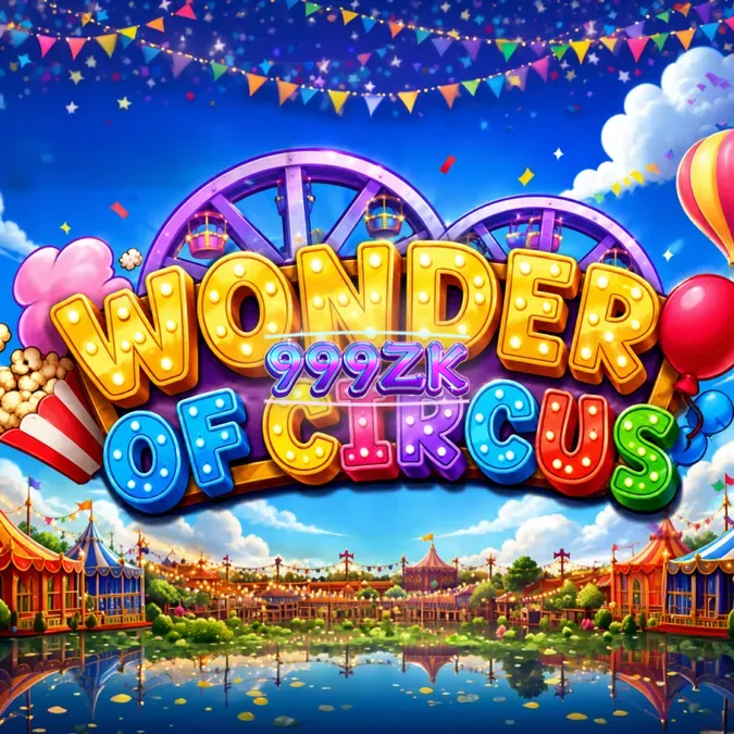 Tampilan visual slot Wonder of Circus dengan tema karnaval yang cerah dan simbol Lucky Wheel yang ikonik.